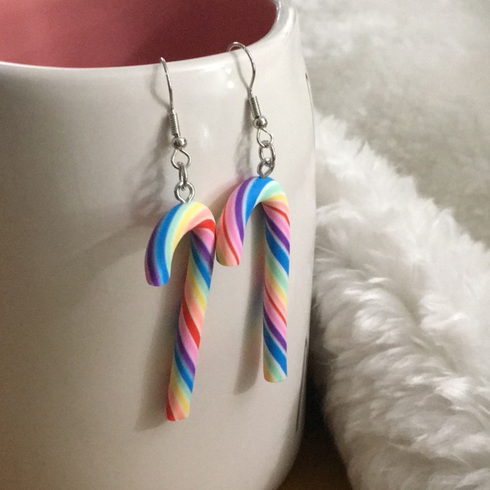 Multi Color Candy Cane Earrings - Picture 4 of 6